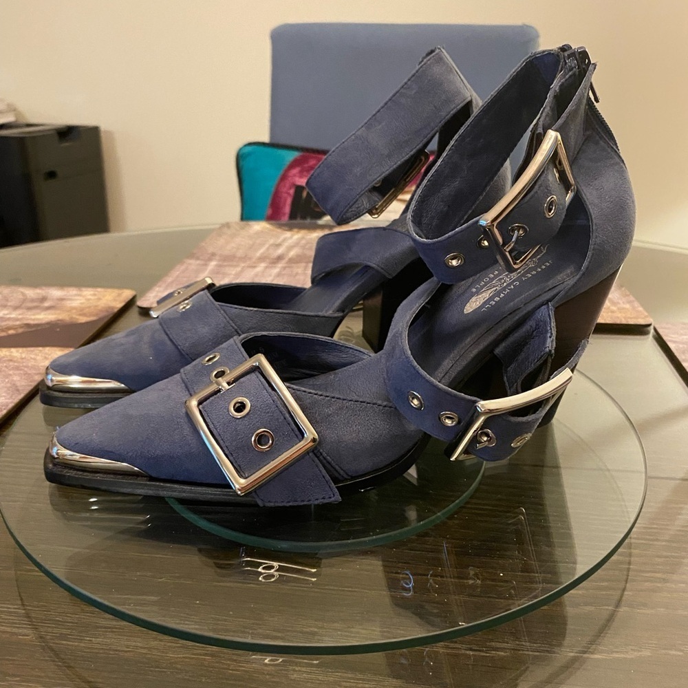 Free People Blue Heels with Edgy Buckle Straps - Picture 3 of 6